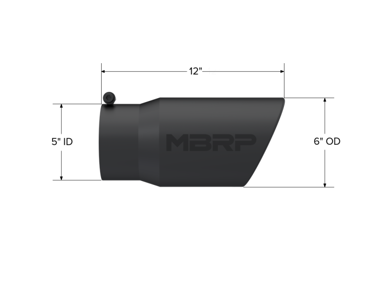 MBRP Universal Tip 6in O.D. Angled Rolled End 5 inlet 12 length - Black Finish