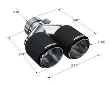 Load image into Gallery viewer, MBRP 3in ID / Dual 4in OD Out Staggered L 9.37in / R 9.87in Dual Wall Carbon Fiber Univ Exhaust Tip