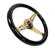 Load image into Gallery viewer, NRG Classic Wood Grain Steering Wheel (350mm) Black Grip w/Chrome Gold 3-Spoke Center