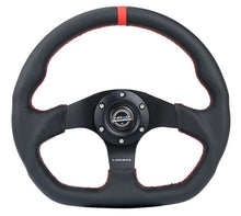 Load image into Gallery viewer, NRG Reinforced Steering Wheel (320mm) Sport Leather Flat Bottom w/ Red Center Mark/ Red Stitching