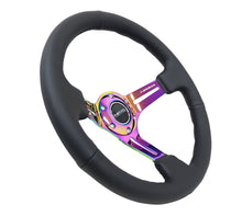 Load image into Gallery viewer, NRG Reinforced Steering Wheel (350mm / 3in. Deep) Blk Leather/Blk Stitch w/Neochrome Slits