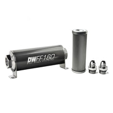 Load image into Gallery viewer, DeatschWerks Stainless Steel 8AN 10 Micron Universal Inline Fuel Filter Housing Kit (160mm)