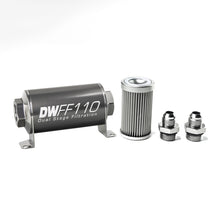 Load image into Gallery viewer, DeatschWerks Stainless Steel 8AN 10 Micron Universal Inline Fuel Filter Housing Kit (110mm)
