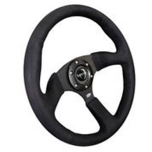 Load image into Gallery viewer, NRG Reinforced Steering Wheel (350mm / 2.5in. Deep)Blk Alcantara Comfort Grip w/4mm Matte Blk Spokes