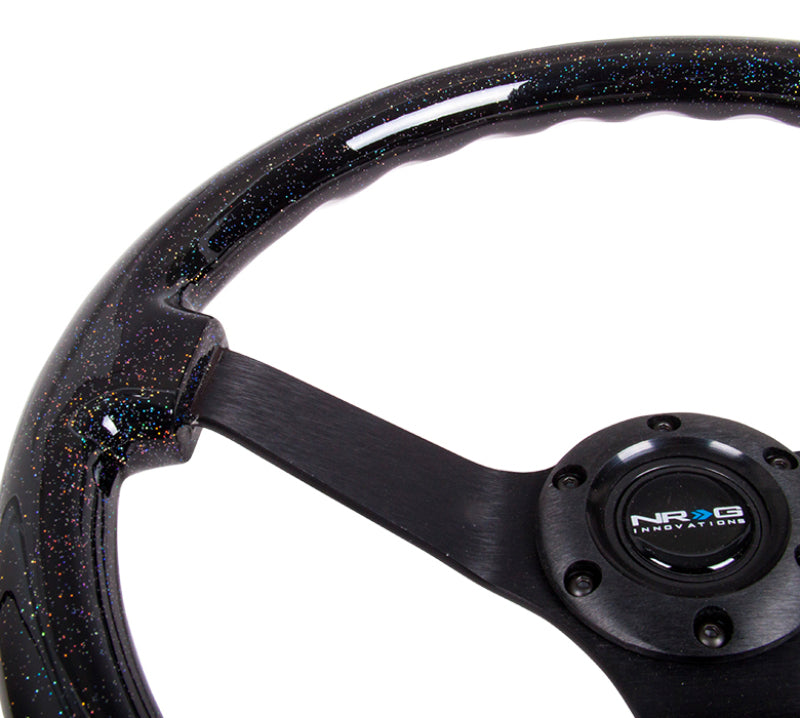NRG Reinforced Steering Wheel (350mm / 3in Deep) Classic Blk Sparkle Wood Grain w/Blk 3-Spoke Center