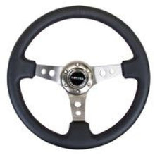 Load image into Gallery viewer, NRG Reinforced Steering Wheel (350mm / 3in. Deep) Blk Leather w/Gunmetal Circle Cutout Spokes