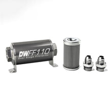 Load image into Gallery viewer, DeatschWerks Stainless Steel 8AN 100 Micron Universal Inline Fuel Filter Housing Kit (110mm)