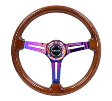 Load image into Gallery viewer, NRG Reinforced Steering Wheel (350mm / 3in. Deep) Brown Wood w/Blk Matte Spoke/Neochrome Center Mark