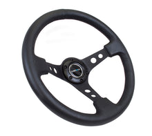 Load image into Gallery viewer, NRG Reinforced Steering Wheel (350mm / 3in. Deep) Blk Leather w/Blk Spoke &amp; Circle Cutouts