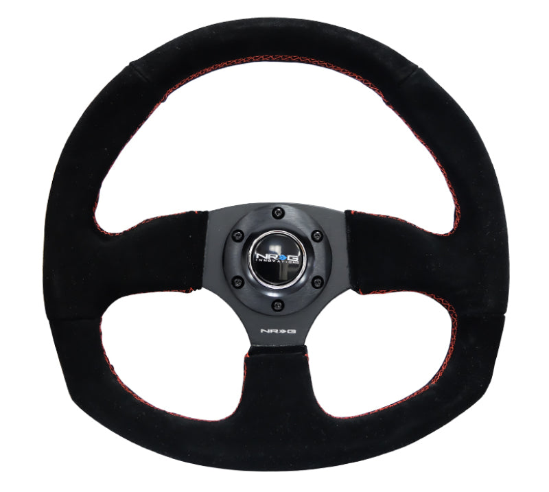 NRG Reinforced Steering Wheel (320mm Horizontal / 330mm Vertical) Suede w/Red Stitch