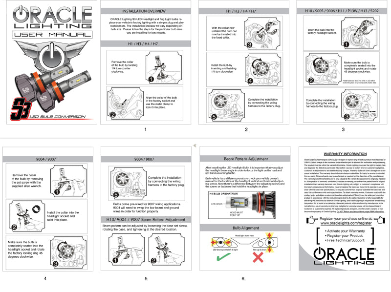 Oracle H4 - S3 LED Headlight Bulb Conversion Kit - 6000K NO RETURNS