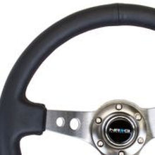 Load image into Gallery viewer, NRG Reinforced Steering Wheel (350mm / 3in. Deep) Blk Leather w/Gunmetal Circle Cutout Spokes