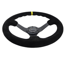 Load image into Gallery viewer, NRG Reinforced Steering Wheel (350mm / 3in. Deep) Blk Suede/X-Stitch w/5mm Blk Spoke &amp; Yellow CM