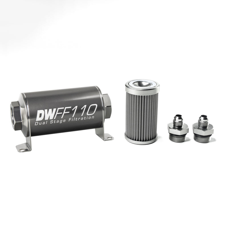 DeatschWerks Stainless Steel 6AN 100 Micron Universal Inline Fuel Filter Housing Kit (110mm)