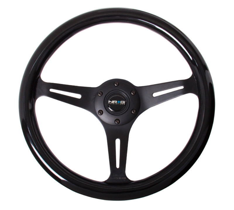 NRG Classic Wood Grain Steering Wheel (350mm) Black Paint Grip w/Black 3-Spoke Center
