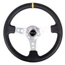 Load image into Gallery viewer, NRG Reinforced Steering Wheel (350mm / 3in. Deep) Blk Leather w/Circle Cut Spokes &amp; Single Yellow CM