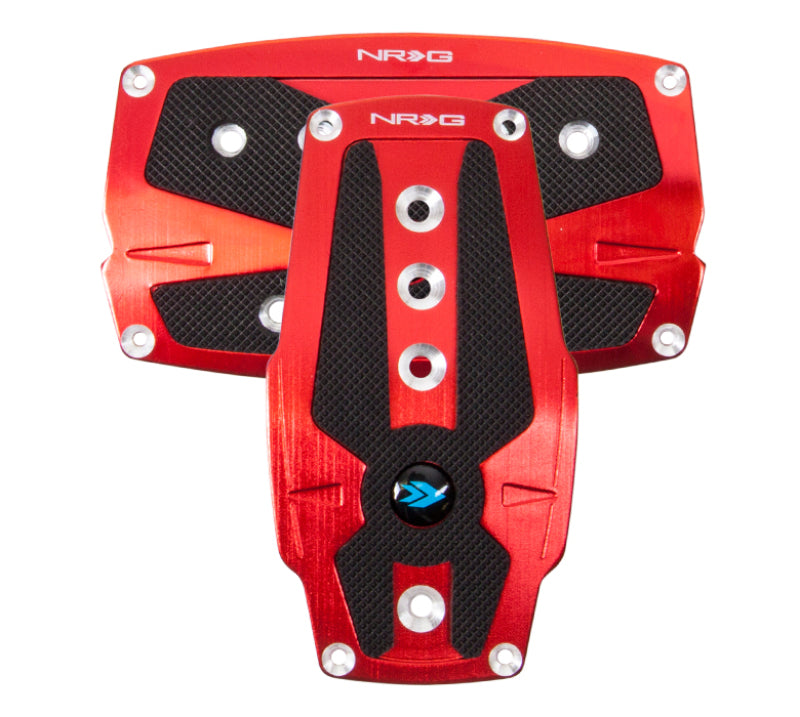 NRG Brushed Aluminum Sport Pedal A/T - Red w/Black Rubber Inserts