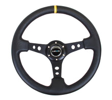 Load image into Gallery viewer, NRG Reinforced Steering Wheel (350mm / 3in. Deep) Blk Leather w/Blk Cutout Spoke/Yellow Center Mark