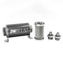 Load image into Gallery viewer, DeatschWerks Stainless Steel 6AN 5 Micron Universal Inline Fuel Filter Housing Kit (110mm)