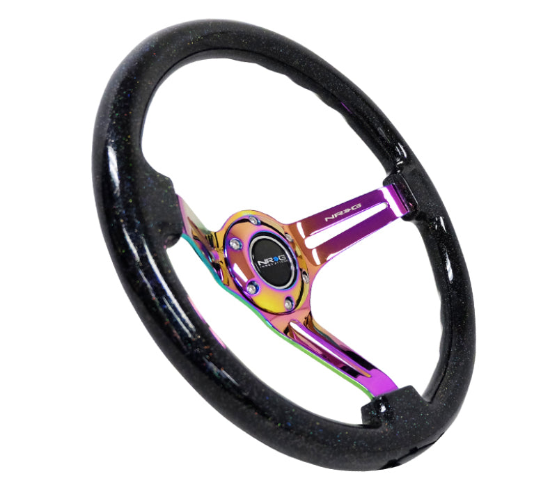 NRG Reinforced Steering Wheel (350mm / 3in. Deep) Blk Multi Color Flake w/ Neochrome Center Mark
