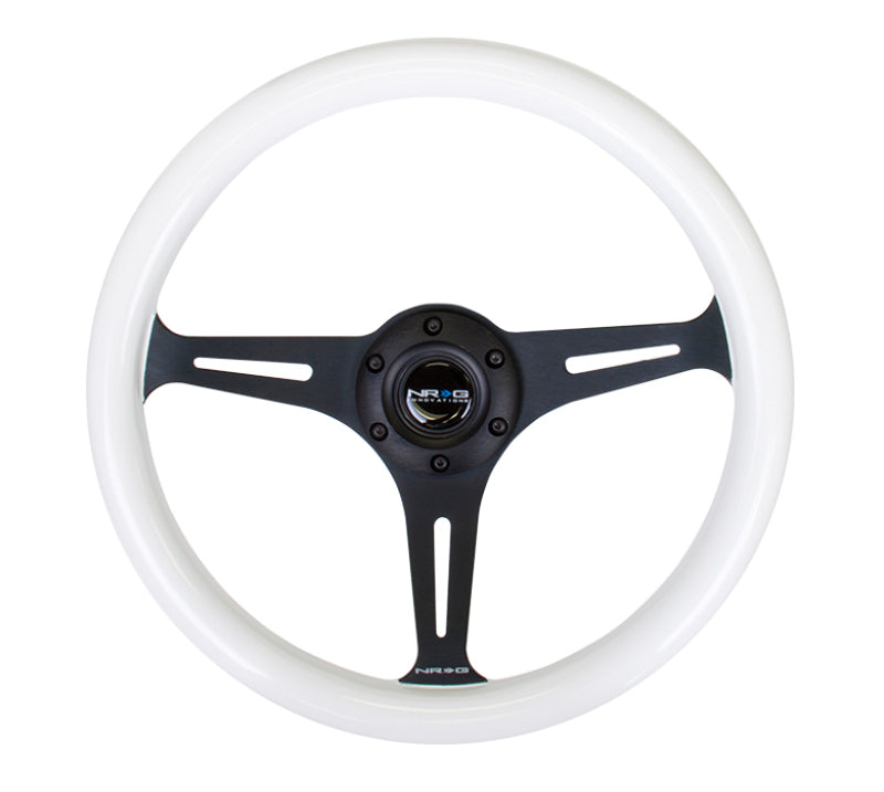 NRG Classic Wood Grain Steering Wheel (350mm) Glow-N-The-Dark Green Grip w/Black 3-Spoke Center