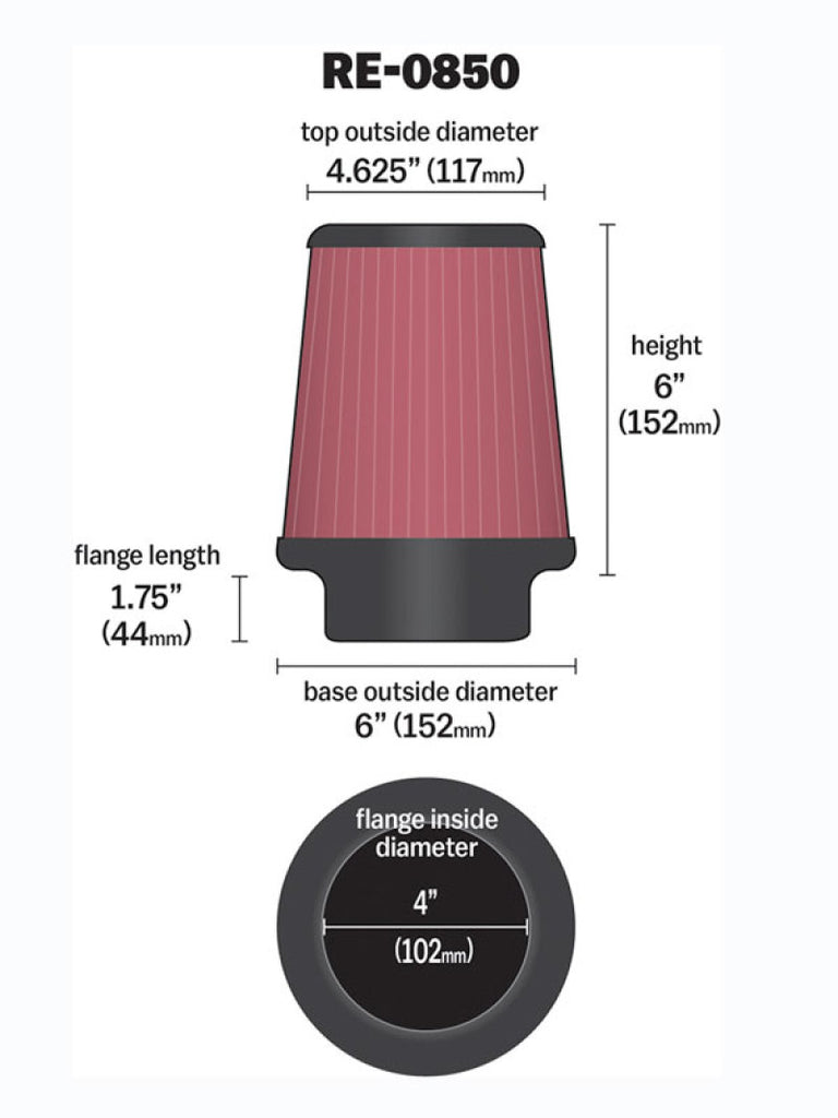 K&N Universal Air Filter (4in. Flange / 6in. Base OD / 4-5/8in. Top OD / 6in. Height)