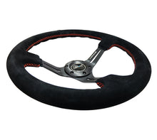 Load image into Gallery viewer, NRG Reinforced Steering Wheel (350mm / 3in. Deep) Blk Suede w/Red Stitching &amp; 5mm Spokes w/Slits