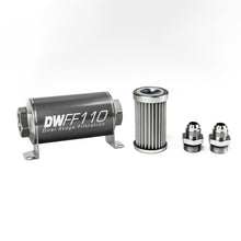 Load image into Gallery viewer, DeatschWerks Stainless Steel 8AN 5 Micron Universal Inline Fuel Filter Housing Kit (110mm)