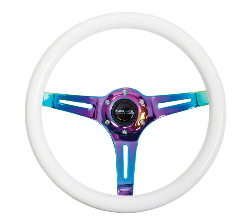 NRG Classic Wood Grain Steering Wheel (350mm) Glow-N-The-Dark Green Grip w/Neochrome 3-Spoke Center