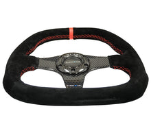 Load image into Gallery viewer, NRG Carbon Fiber Steering Wheel (320mm) Flat Btm. Blk Suede/Red Stitch w/CF Spokes &amp; Red Center Mark