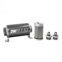 Load image into Gallery viewer, DeatschWerks Stainless Steel 6AN 10 Micron Universal Inline Fuel Filter Housing Kit (110mm)