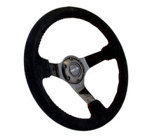 Load image into Gallery viewer, NRG Reinforced Steering Wheel (350mm / 3in. Deep) Blk Suede w/Red BBall Stitch &amp; Black 3-Spoke