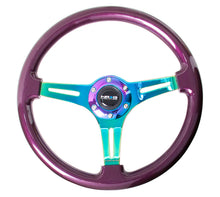 Load image into Gallery viewer, NRG Classic Wood Grain Steering Wheel (350mm) Purple Pearl Paint w/Neochrome 3-Spoke Center