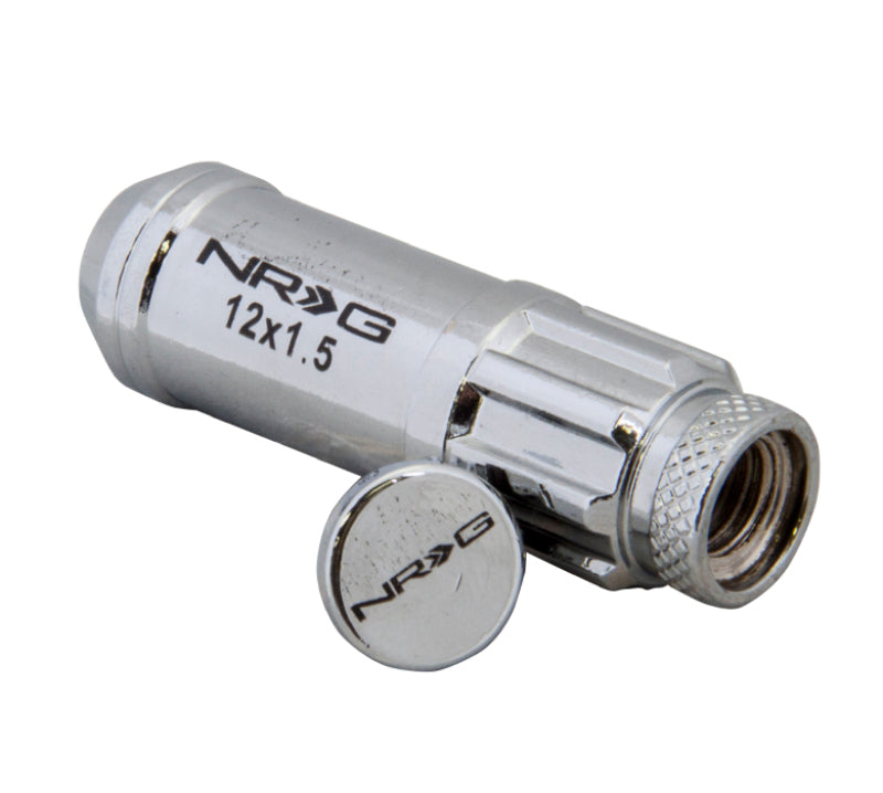 NRG 700 Series M12 X 1.5 Steel Lug Nut w/Dust Cap Cover Set 21 Pc w/Locks & Lock Socket - Silver